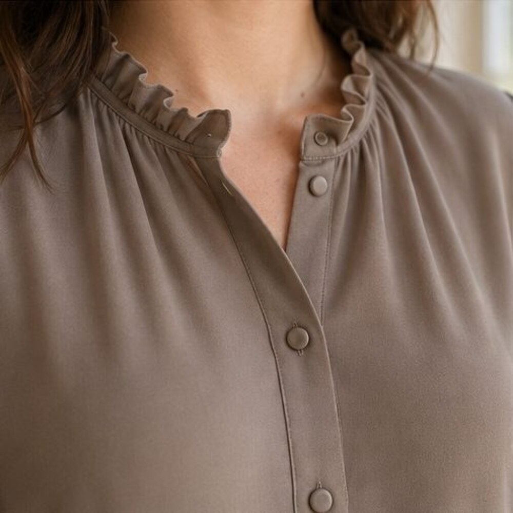Taupe Ruffle Collar Blouse - Picture 4 of 6